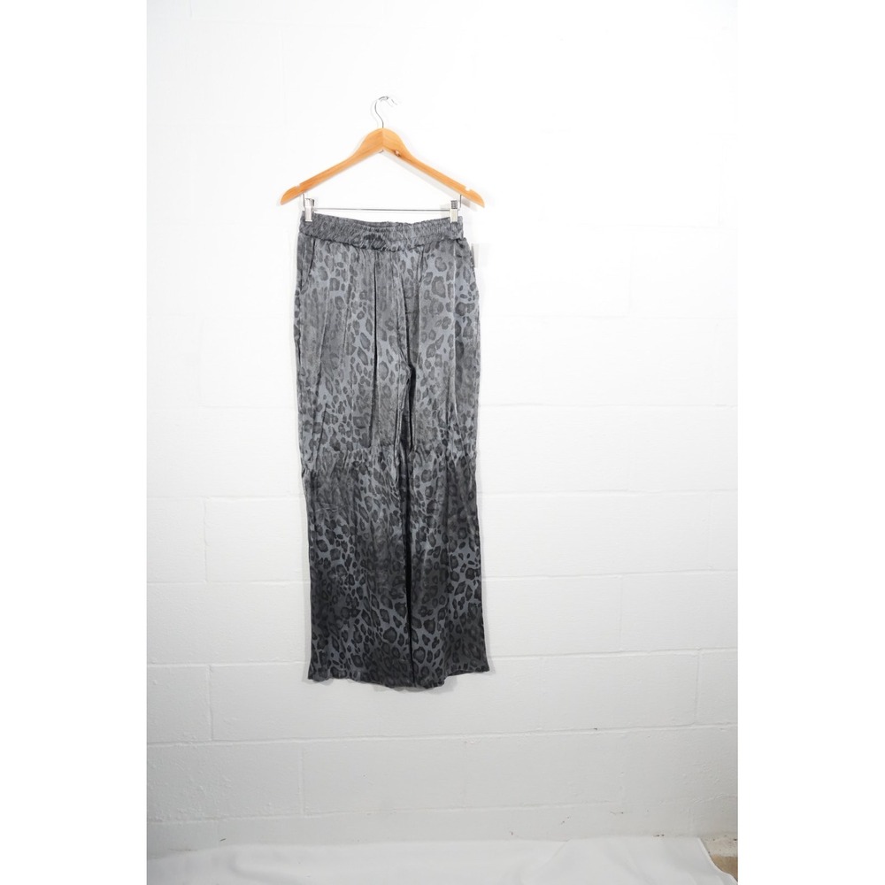 New Roni Wide Leg Pants Women Extra‎ Large Gray Leopard Print Metallic Elastic